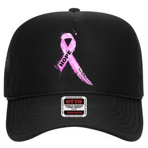 Breast Cancer Hope Ribbon High Crown Mesh Back Trucker Hat