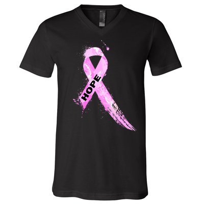 Breast Cancer Hope Ribbon V-Neck T-Shirt