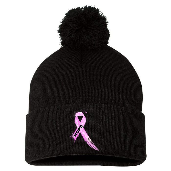 Breast Cancer Hope Ribbon Pom Pom 12in Knit Beanie