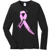 Breast Cancer Hope Ribbon Ladies Long Sleeve Shirt