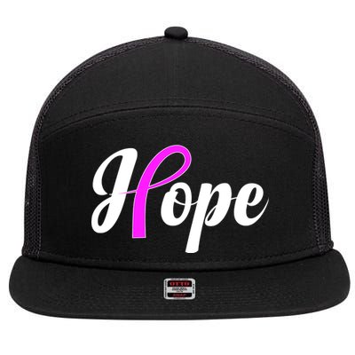 Breast Cancer Hope Ribbon Tribute Logo 7 Panel Mesh Trucker Snapback Hat