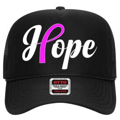 Breast Cancer Hope Ribbon Tribute Logo High Crown Mesh Back Trucker Hat