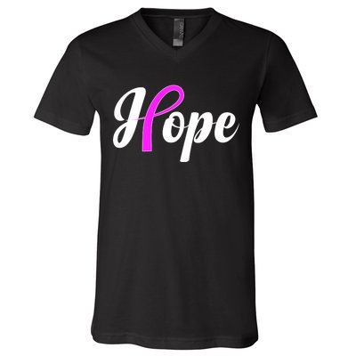 Breast Cancer Hope Ribbon Tribute Logo V-Neck T-Shirt