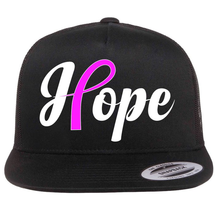 Breast Cancer Hope Ribbon Tribute Logo Flat Bill Trucker Hat