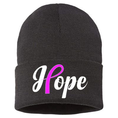 Breast Cancer Hope Ribbon Tribute Logo Sustainable Knit Beanie