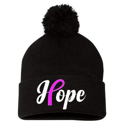 Breast Cancer Hope Ribbon Tribute Logo Pom Pom 12in Knit Beanie