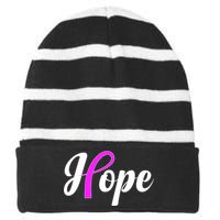 Breast Cancer Hope Ribbon Tribute Logo Striped Beanie with Solid Band