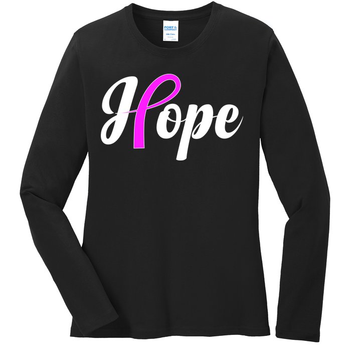 Breast Cancer Hope Ribbon Tribute Logo Ladies Long Sleeve Shirt