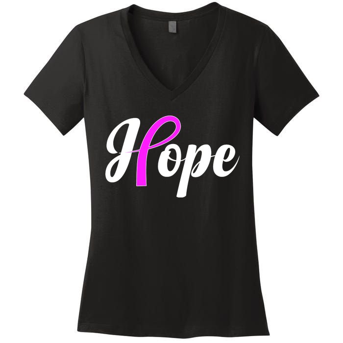 Breast Cancer Hope Ribbon Tribute Logo Women's V-Neck T-Shirt