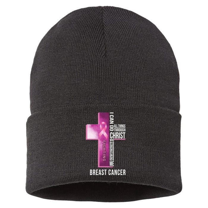 Breast Cancer I Can Do All Thing Through Christ Sustainable Knit Beanie