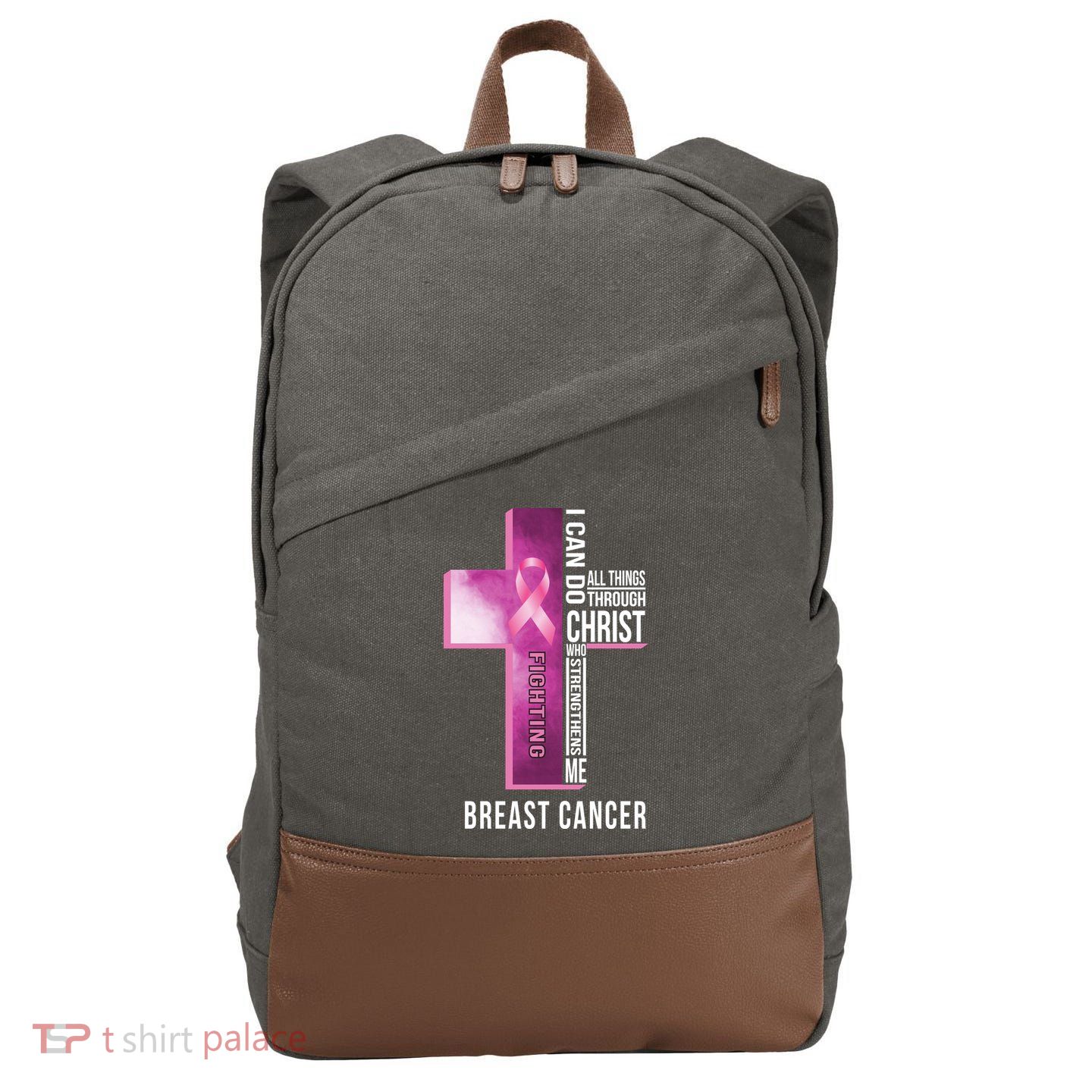 Breast Cancer I Can Do All Thing Through Christ Cotton Canvas Backpack
