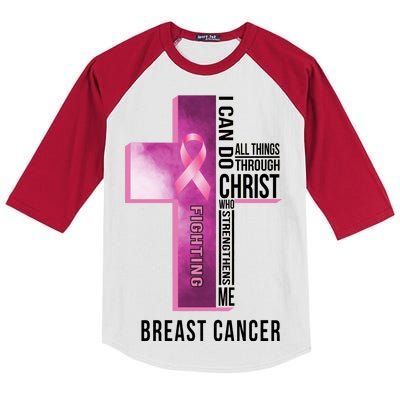 Breast Cancer I Can Do All Thing Through Christ Kids Colorblock Raglan Jersey