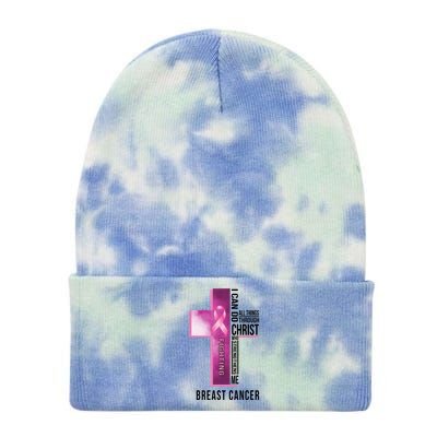 Breast Cancer I Can Do All Thing Through Christ Tie Dye 12in Knit Beanie