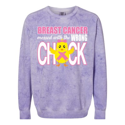 Breast Cancer Messed With The Wrong Chick Colorblast Crewneck Sweatshirt