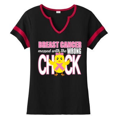 Breast Cancer Messed With The Wrong Chick Ladies Halftime Notch Neck Tee