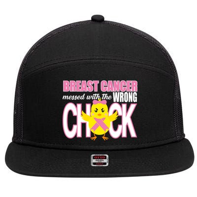 Breast Cancer Messed With The Wrong Chick 7 Panel Mesh Trucker Snapback Hat