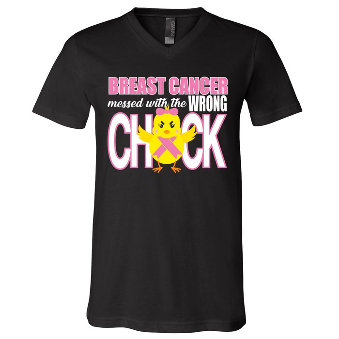 Breast Cancer Messed With The Wrong Chick V-Neck T-Shirt