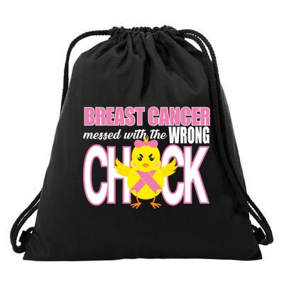 Breast Cancer Messed With The Wrong Chick Drawstring Bag