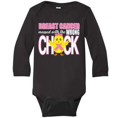 Breast Cancer Messed With The Wrong Chick Baby Long Sleeve Bodysuit