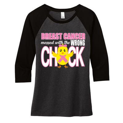 Breast Cancer Messed With The Wrong Chick Women's Tri-Blend 3/4-Sleeve Raglan Shirt