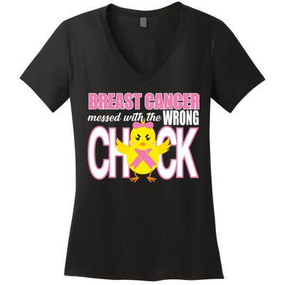 Breast Cancer Messed With The Wrong Chick Women's V-Neck T-Shirt