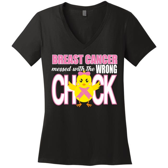 Breast Cancer Messed With The Wrong Chick Women's V-Neck T-Shirt