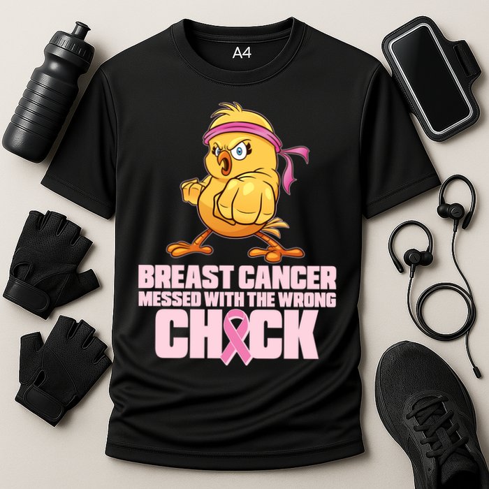 Breast Cancer Messed With The Wrong Chick Funny Cooling Performance Crew T-Shirt