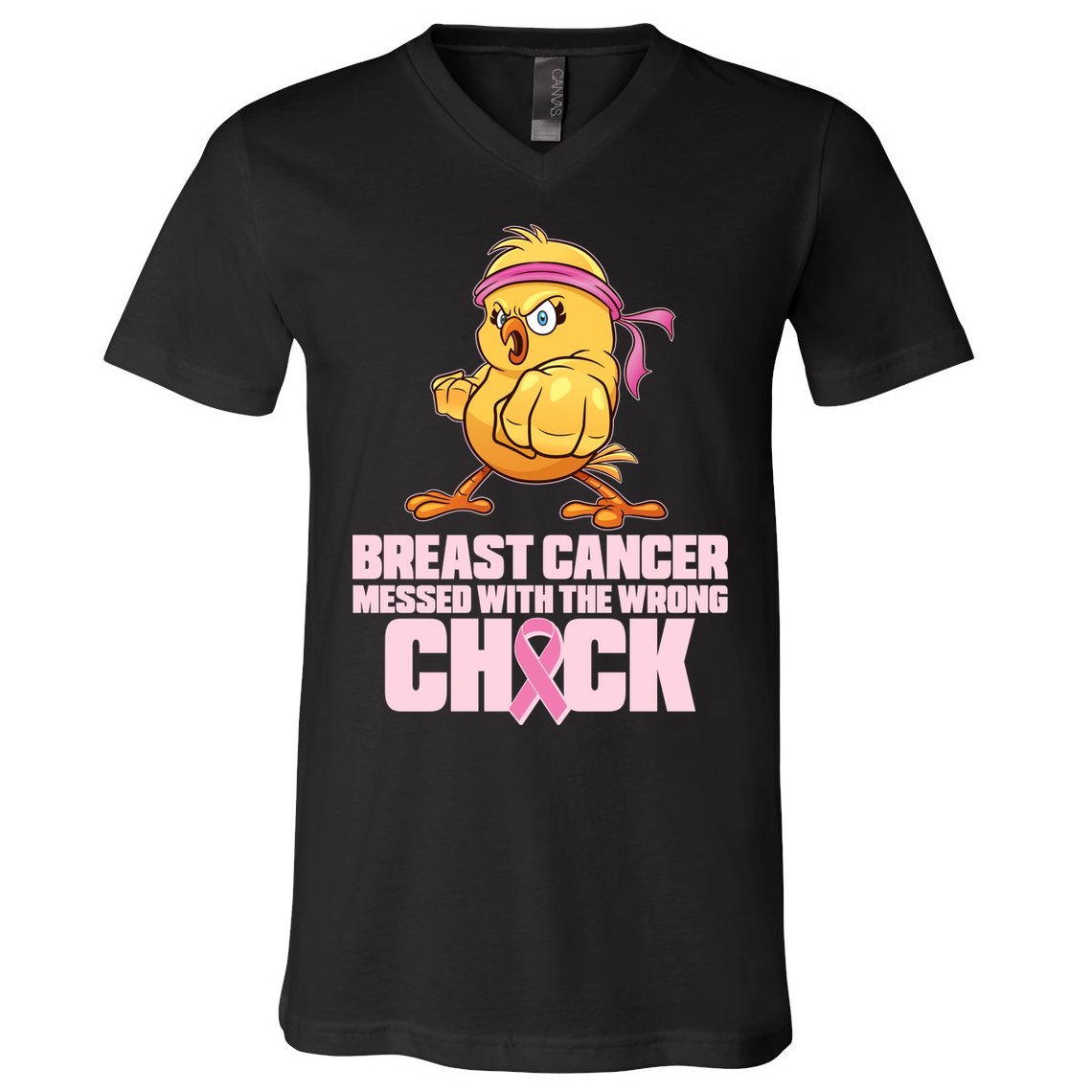 Breast Cancer Messed With The Wrong Chick Funny V-Neck T-Shirt