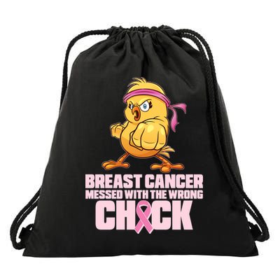 Breast Cancer Messed With The Wrong Chick Funny Drawstring Bag