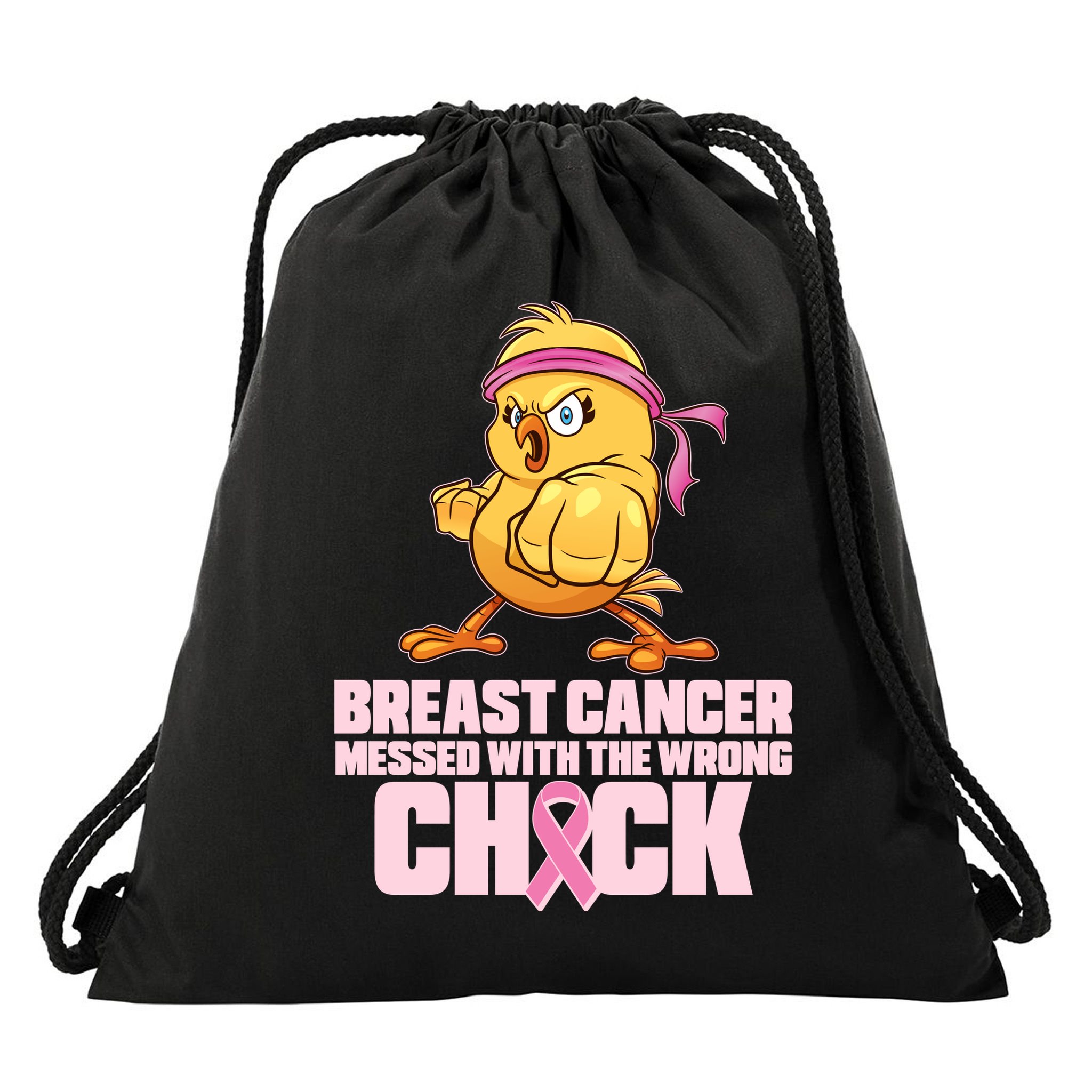 Breast Cancer Messed With The Wrong Chick Funny Drawstring Bag