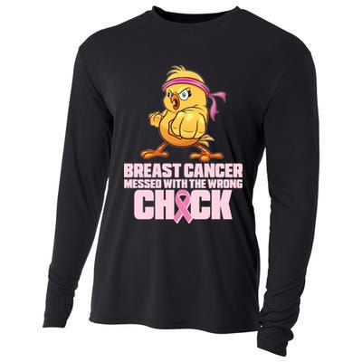 Breast Cancer Messed With The Wrong Chick Funny Cooling Performance Long Sleeve Crew