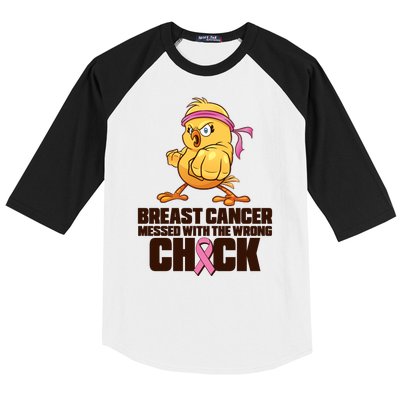 Breast Cancer Messed With The Wrong Chick Funny Baseball Sleeve Shirt