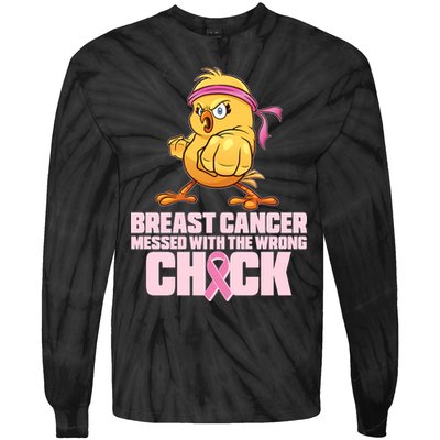 Breast Cancer Messed With The Wrong Chick Funny Tie-Dye Long Sleeve Shirt