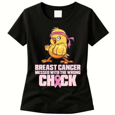 Breast Cancer Messed With The Wrong Chick Funny Womens T-Shirt