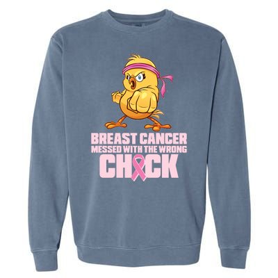 Breast Cancer Messed With The Wrong Chick Funny Garment-Dyed Sweatshirt