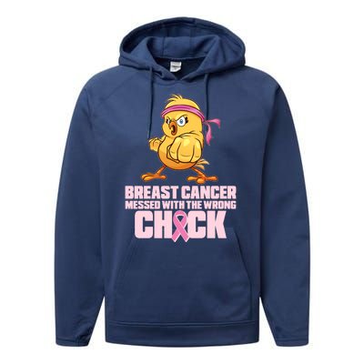 Breast Cancer Messed With The Wrong Chick Funny Performance Fleece Hoodie