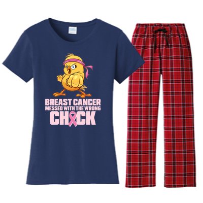 Breast Cancer Messed With The Wrong Chick Funny Women's Flannel Pajama Set