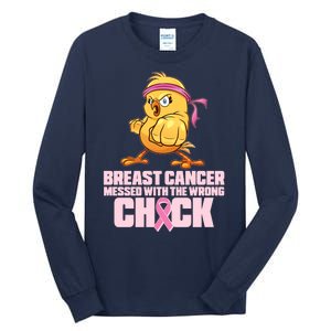 Breast Cancer Messed With The Wrong Chick Funny Tall Long Sleeve T-Shirt