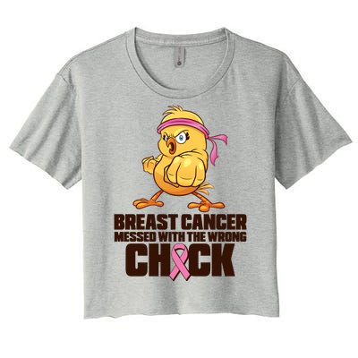 Breast Cancer Messed With The Wrong Chick Funny Women's Crop Top Tee