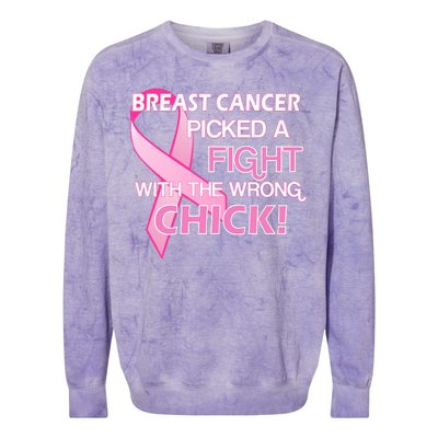 Breast Cancer Picked The Wrong Chick Colorblast Crewneck Sweatshirt