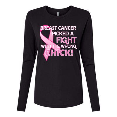 Breast Cancer Picked The Wrong Chick Womens Cotton Relaxed Long Sleeve T-Shirt