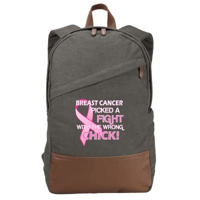 Breast Cancer Picked The Wrong Chick Cotton Canvas Backpack