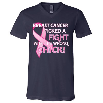 Breast Cancer Picked The Wrong Chick V-Neck T-Shirt