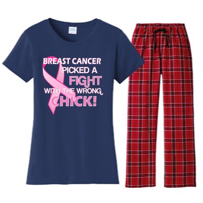 Breast Cancer Picked The Wrong Chick Women's Flannel Pajama Set