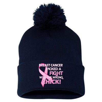 Breast Cancer Picked The Wrong Chick Pom Pom 12in Knit Beanie