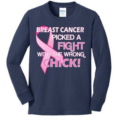 Breast Cancer Picked The Wrong Chick Kids Long Sleeve Shirt