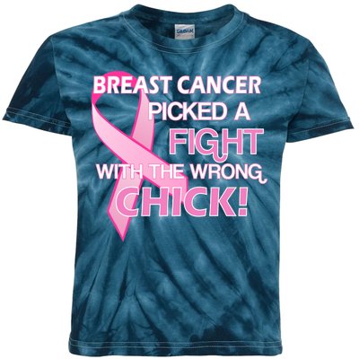 Breast Cancer Picked The Wrong Chick Kids Tie-Dye T-Shirt