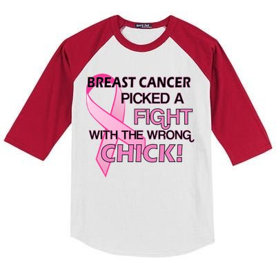 Breast Cancer Picked The Wrong Chick Kids Colorblock Raglan Jersey