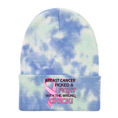 Breast Cancer Picked The Wrong Chick Tie Dye 12in Knit Beanie