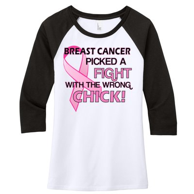 Breast Cancer Picked The Wrong Chick Women's Tri-Blend 3/4-Sleeve Raglan Shirt